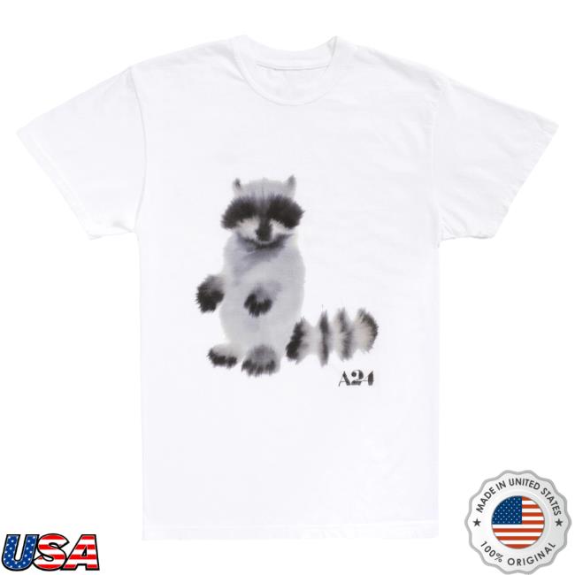 Official A24 Merch Store A24 x Rop van Mierlo Raccoon Watercolor Tee Shirts White A24 Shop