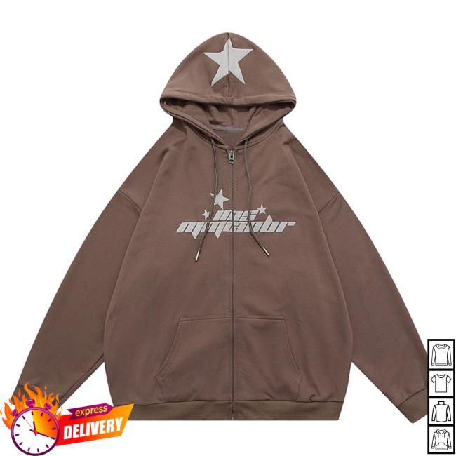 Official Lemandik Retro Zip Up Hoody Brown Foam Star