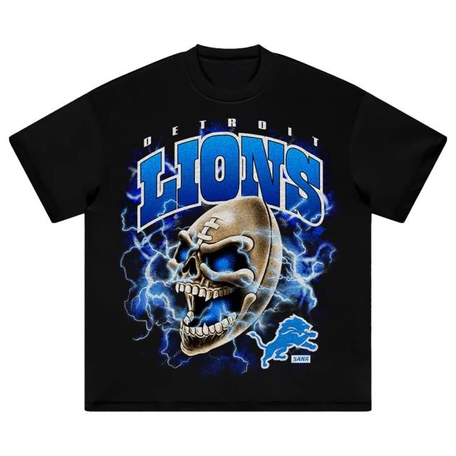Official Sana Detroit Clothing Store Shop Sana X Lions Skeleton Football Shirts - Black SanaDetroit