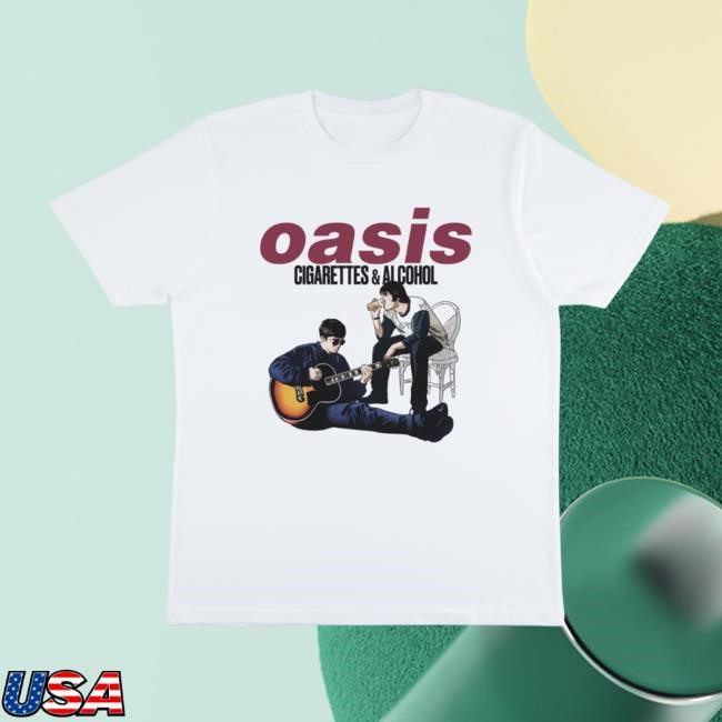 Oasis Merch Cigarettes and Alcohol Illustration New Shirt Oasis Shop