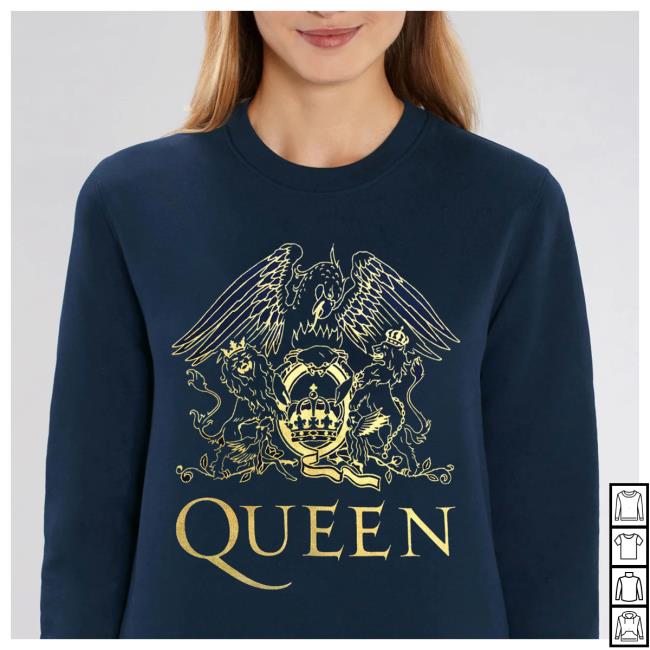 Official Queen Store Merrch Gold Crest On French Blue Long Sleeve Tee