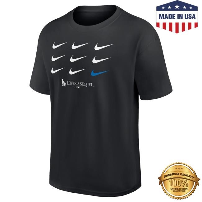 Men's Los Angeles Dodgers Nike Black 2025 World Series Champions LA Loves A Sequel Heavyweight Tshirt Official MLB Shop
