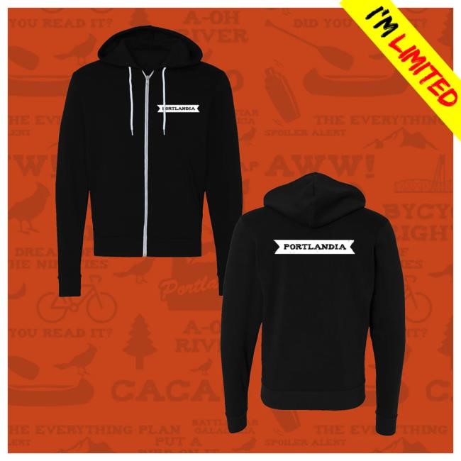 Official Portlandia Clothing Store Portlandia Logo Black Zip Up Popover Hoodie