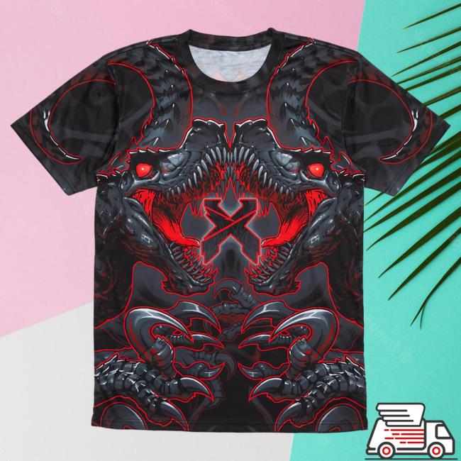 Official Excision Merch Raptor Attack Dye Sub Tshirt Red/Black