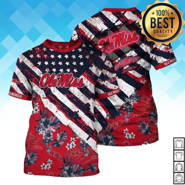 Official Banantees Ole Miss Rebels Tropical Flower Style And Flag All Over Printed 3D Tees