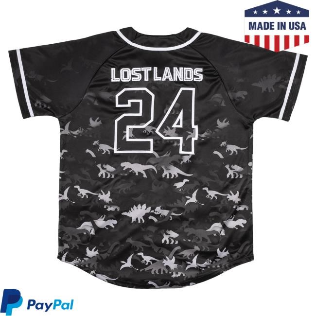 Official Excision Merch Lost Lands B&W Dino Baseball Jersey Tshirt