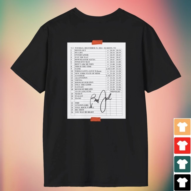 Billy Joel "12-31-24 Nye Belmont Park, Ny Set List" New Shirt
