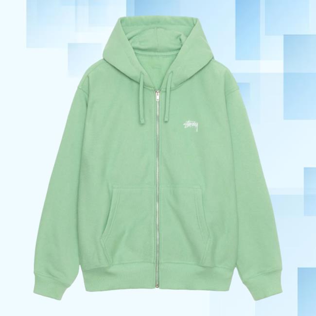 Official Stussy Clothing Store Shop Merch Stock Logo Zip Up Pullover Sweatshirt Zephyr Green Apparel