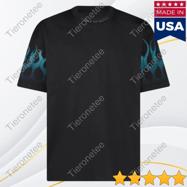 Official Vision Of Super Black T-Shirt With Light Blue Gradient Flames