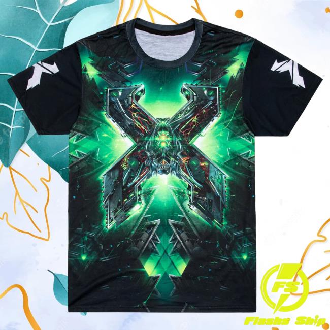 Official Excision Merch The Paradox 2018 Dye Sub Tour Hot Shirt (Black/Green)