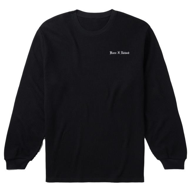 Official Born X Raised Merch Store Shop Swayze Waffle Thermal: Black Pullover Sweatshirt BornxRaised