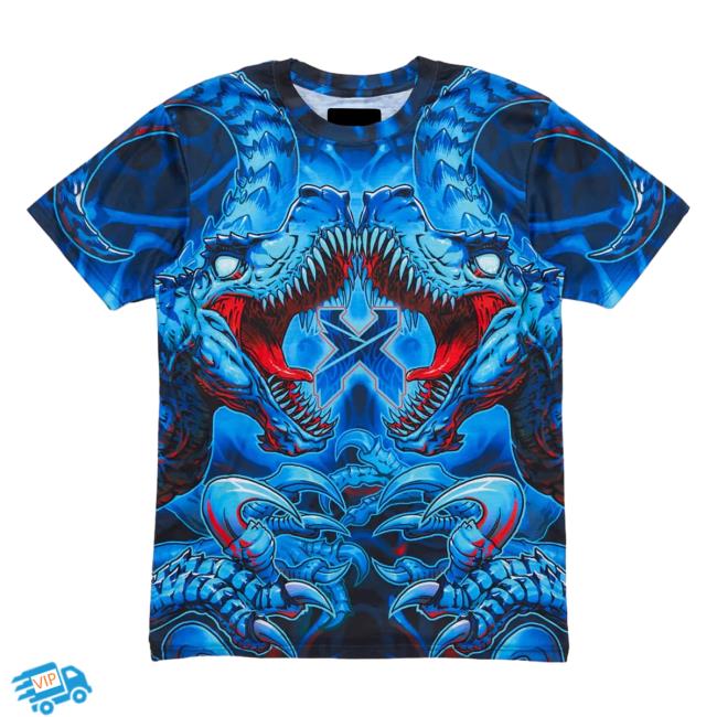Official Excision Merch Raptor Attack Dye Sub Tee Shirt Bue