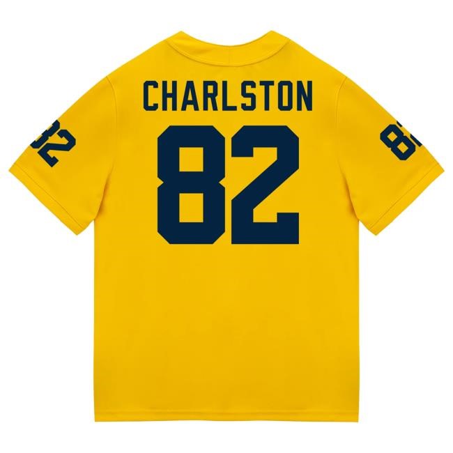 Michigan Wolverines #82 CJ Charlston Student Athlete Maize Football Jersey Hot Shirt The M Den Shop