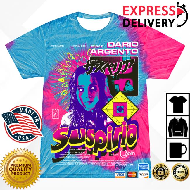 Official Studiohouse Designs Merch Store Suspiria Peacock Tiedyes T-Shirt Bad Luck (Blue/Pink) Studiohouse Designs Apparel Clothing Shop StudiohouseDesigns