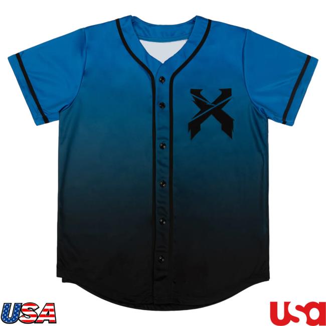 Official Excision Merch Headbanger Baseball Jersey T-Shirt (Blue/Black Gradient)