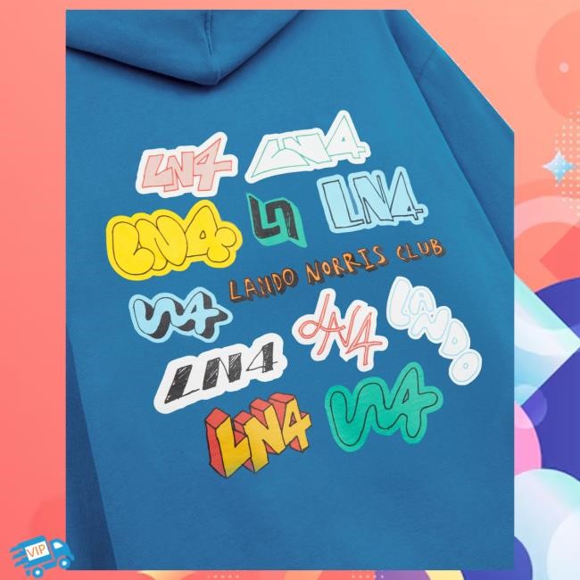 Official Lando Norris Merch Sticker Hooded Sweatshirt - Blue LandoNorris