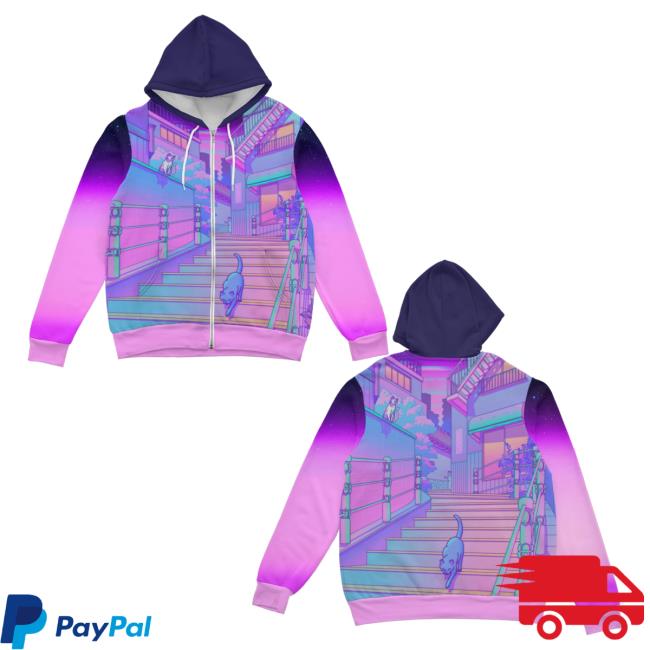 Official Vapor95 Clothing Store Vapor 95 Kitty Town Zip Up Crew neck Sweatshirt