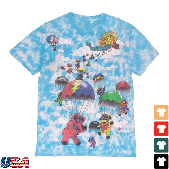 Official Throwback Vault Vintage Grateful Dead Parachute Bear Liquid Blue Tie Dye Shirt 2023 1993 90S