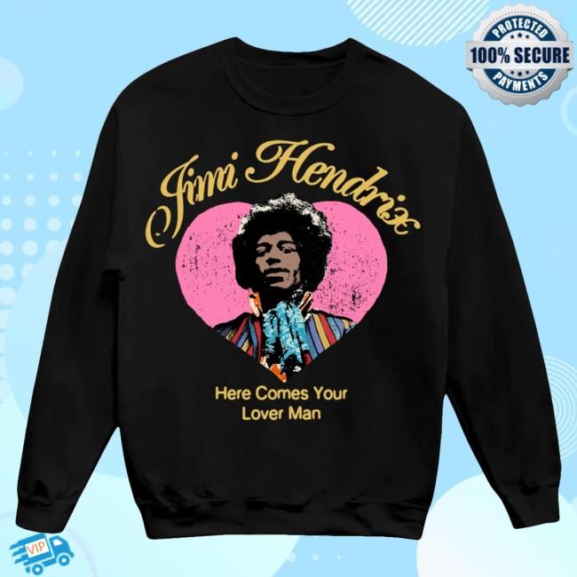Jimi HENDRIX Here Comes Your Lover Man Graphic Black Popover Hoodie