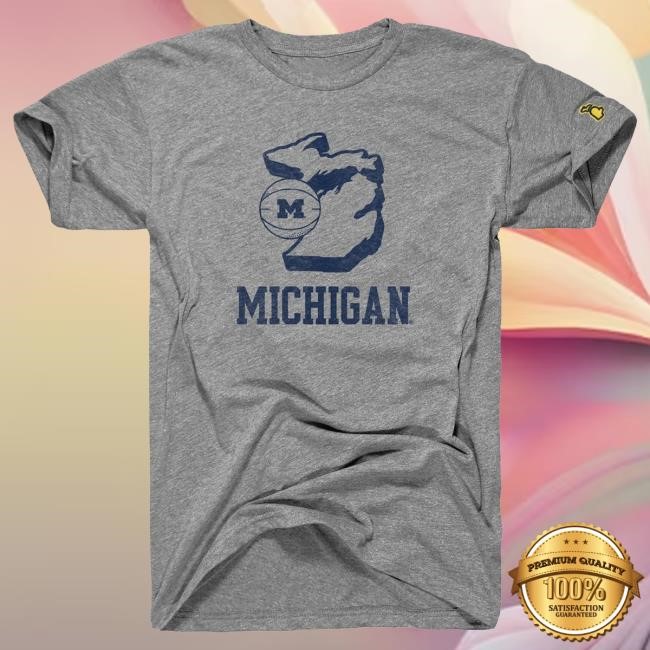 Michigan Wolverines Basketball State Outline Grey New Shirt The M Den Shop