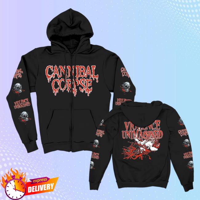 Official Cannibal Corpse Merch Store Violence Unimagined Sketch Zip Up Popover Sweatshirt Black CannibalCorpse