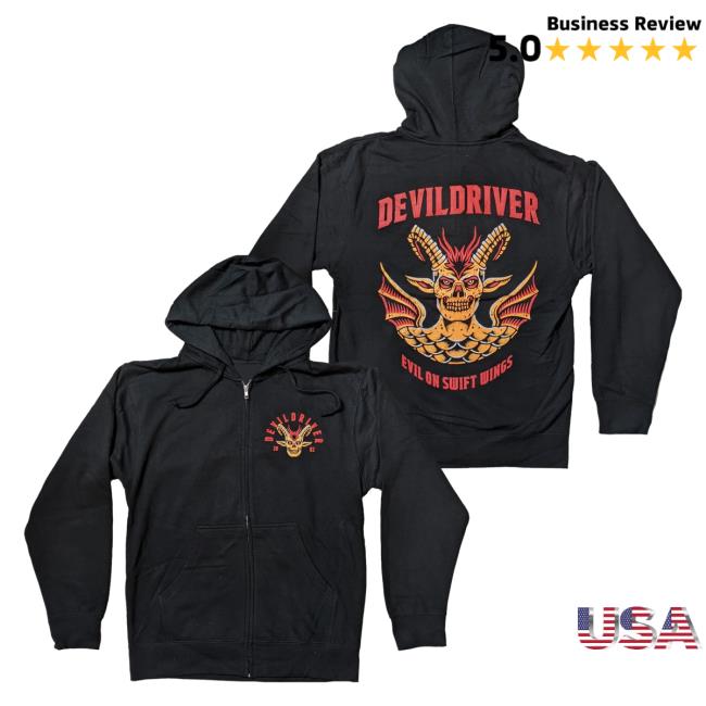 Official Night Shift Store Shop Devildriver - Evil On Swift Wings Zip Up Pull Over Hoodie Nightshift Merch