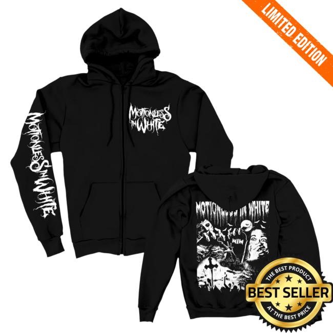 Official Miwmerch Motionless In White Throwback Horror Zip Up Hooded Sweatshirt (Black) Miw Merch Store