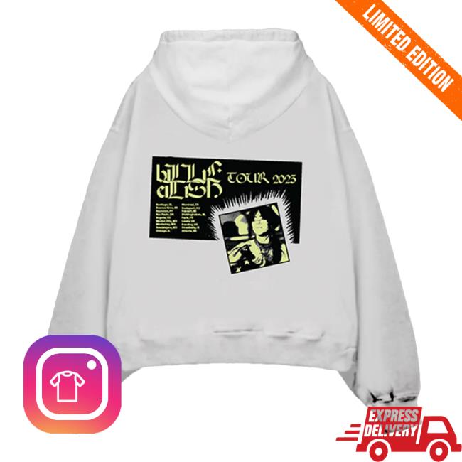 Official Interscope Records BillieEilish Merch Clothing Store Billie Eilish On Stage Off White Tour 2023 Pull Over Hoodie