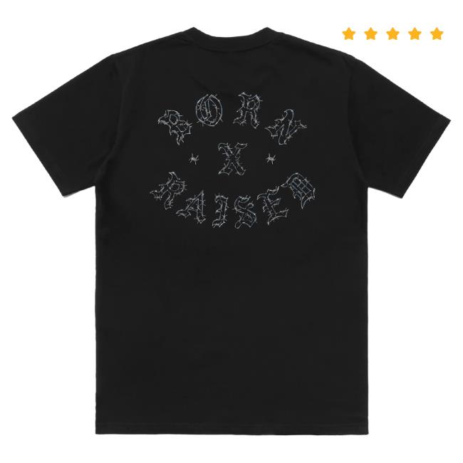 Official Born X Raised Merch Store Shop Barbed Wire Rocker Shirt: Black BornxRaised