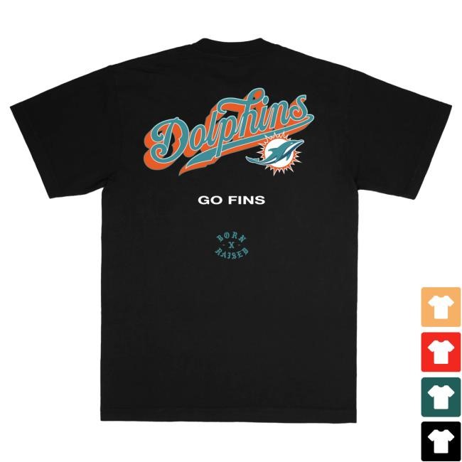 Official Born X Raised Apparel Born X Raised + Dolphins Pro Script New Shirt: Black NFL 2025 Kickoff
