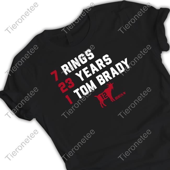 Breakingt Merch 7 Rings 23 Years 1 Tom Brady Goat List 2023 Tee