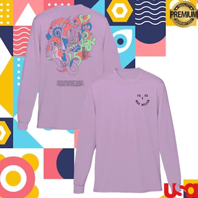 Official Mac Miller Merch Store Mac Miller Faces Smile Purple Long Sleeve Shirt New Mac Miller Clothing Apparel Shop MacMiller