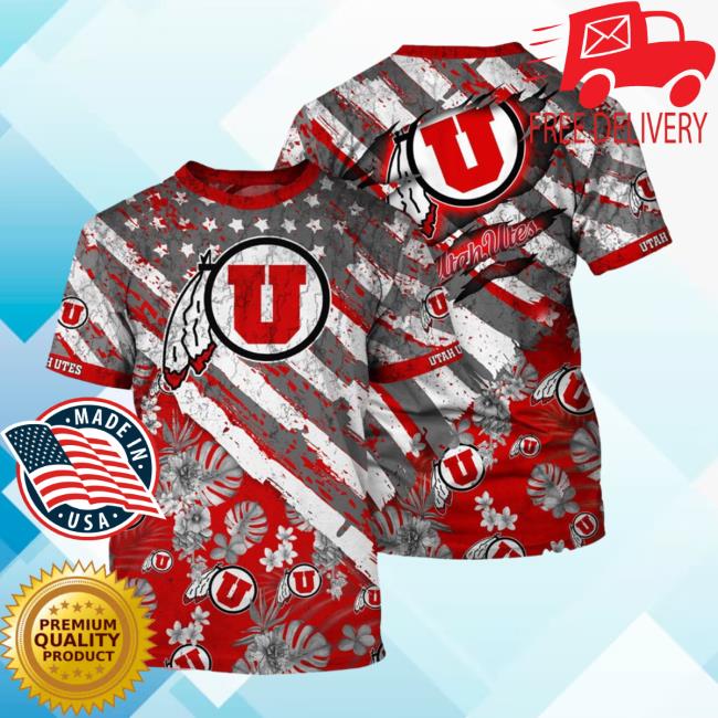 Banantees Utah Utes Tropical Flower Style And Flag All Over Printed 3D T Shirt