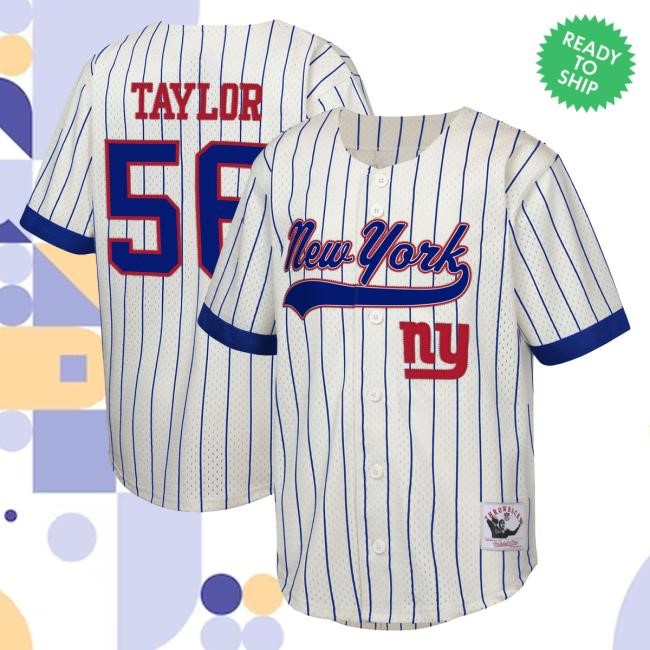 Official Youth Mitchell & Ness Lawrence Taylor Cream New York Giants Retired Player Name & Number Baseball Jersey Shirt