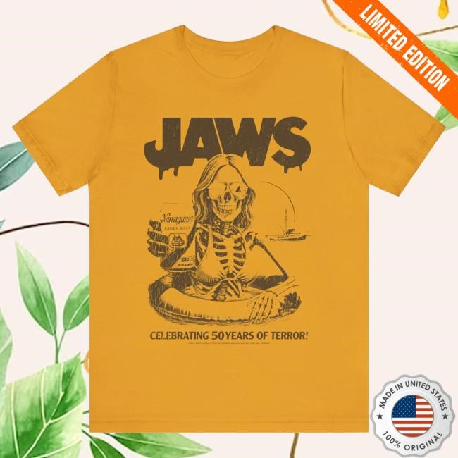 Jaws "Celebrating 50 Years Of Terror" Vintage Gold DTG Hot Shirt Sadist Art Designs Official