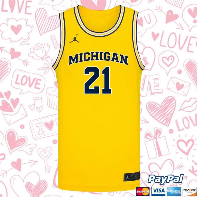 Michigan Wolverines #21 Morez Johnson Jr. Student Athlete Maize Basketball Jersey Tees The M Den Shop Official