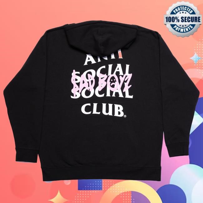 Official Sad Boyz Merch Sad Boyz Anti Pink Box Logo Hooded Sweatshirt - Black Sad Boyz Official Store