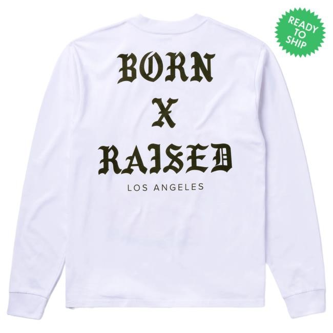 Official Born X Raised Merch Store Shop Kitty Long Sleeve New Shirt: White BornXRaised