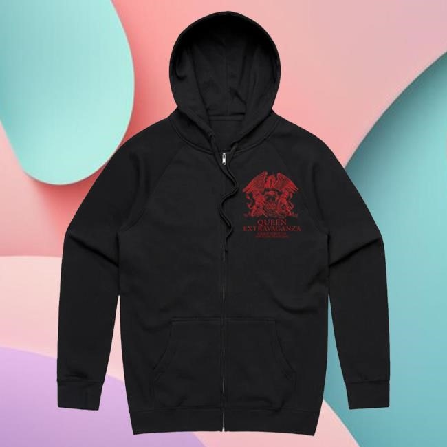 Queen Extravaganza Black Zip Crest Tour Hooded Sweatshirt Queen Merch Store Shop Official