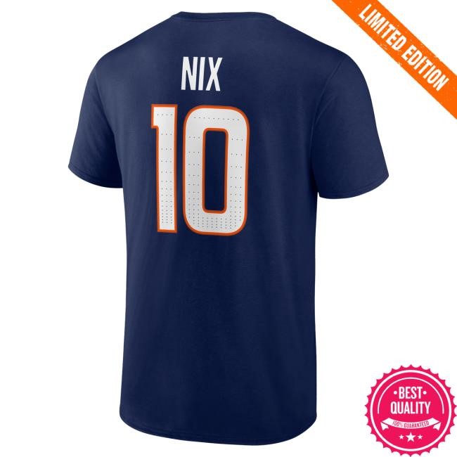 Official Denver Broncos Clothing Men's Bo Nix Navy Denver Broncos Icon Name & Number Tees DenverBroncos