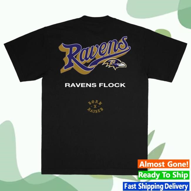 Official Born X Raised + Ravens Pro Script Popover Hoodie: Black NFL 2025 Kickoff