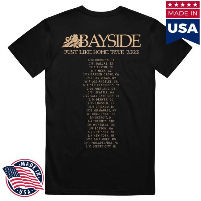Official Bayside Band Merch Shudder Just Like Home Tour Black Tee