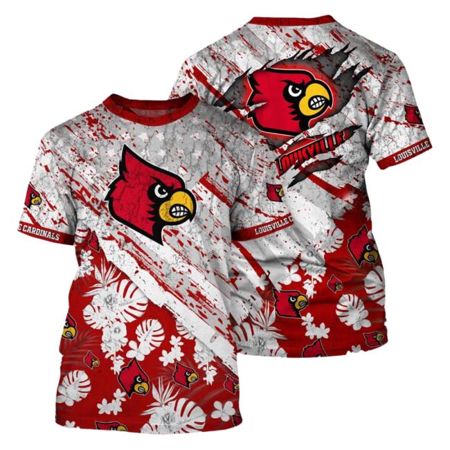 Official Louisville Cardinals Tropical Flower Style And Flag All Over Printed 3D Shirt