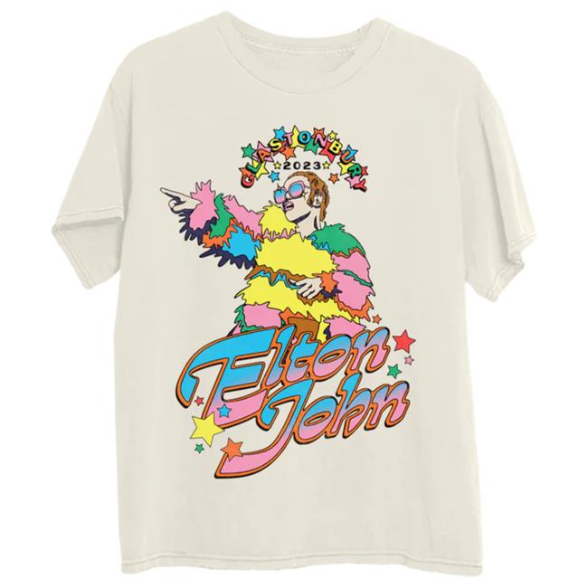 Official Elton John Merch Store Glastonbury Natural Tee Shirt