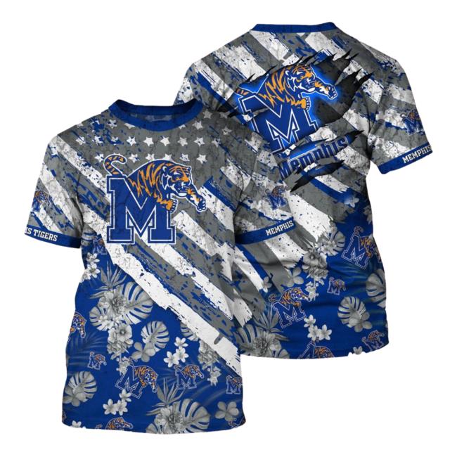 Official Memphis Tigers Tropical Flower Style And Flag All Over Printed 3D Top Shirt