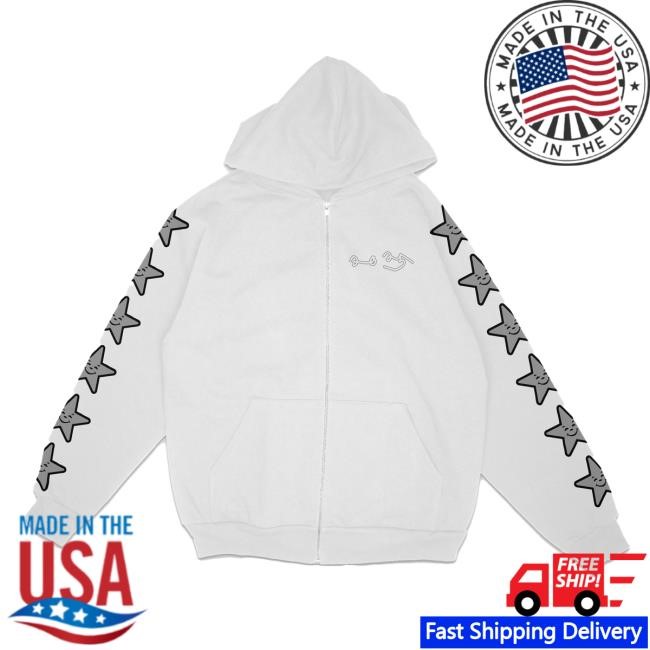 Official Asspizza Star Sleeve Zip-Up Hooded Sweatshirt Grey Star Black Hooded Sweatshirt