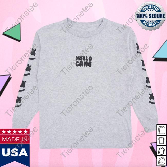 Official Marshmello Music Clothing Store Shop Mellogang Faces L/S Pullover Hoodie Athletic Heather Marshmellomusic Merch