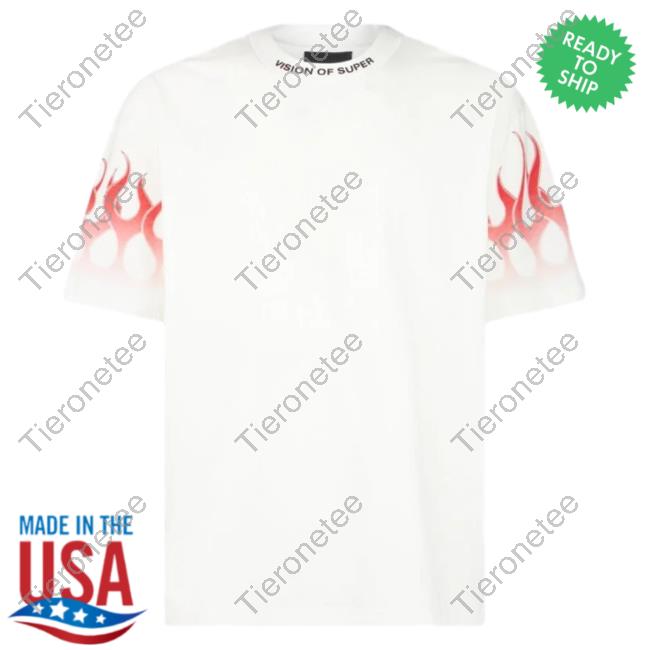 Official Vision Of Super White Tees With Red Gradient Flames