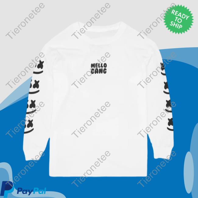 Official Marshmello Music Clothing Store Shop Mellogang Faces L/S Crewneck Sweatshirt White Marshmellomusic Merch
