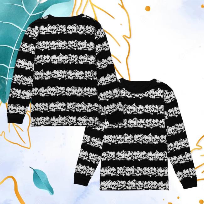 Lurking Class Clothing Skulls Stripe Aop Long Sleeve Tee Shirt Black LurkingClass All Over Print